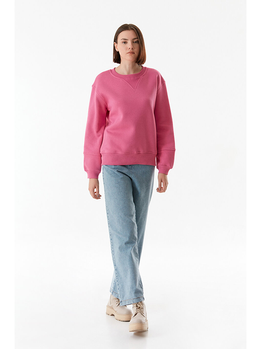 Fullamoda Pembe Basic Beli Lastikli Sweatshirt - 1