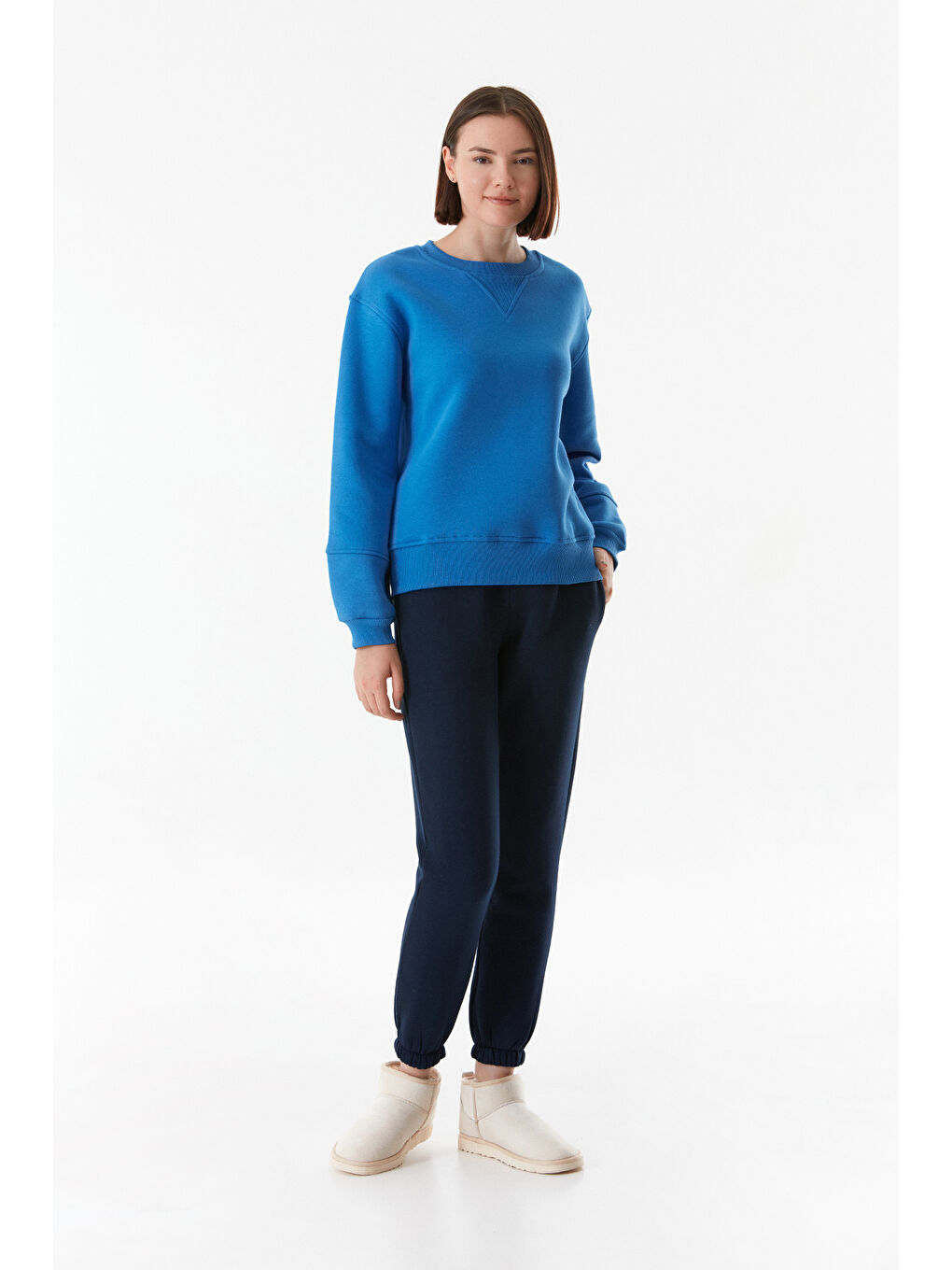 Fullamoda Mavi Basic Beli Lastikli Sweatshirt - 2