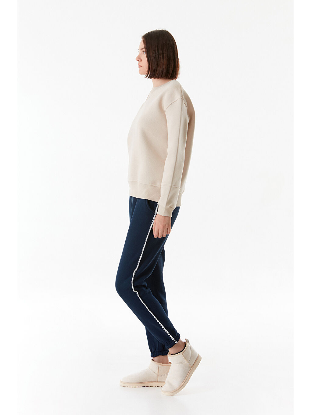 Fullamoda Bej Basic Beli Lastikli Sweatshirt - 2