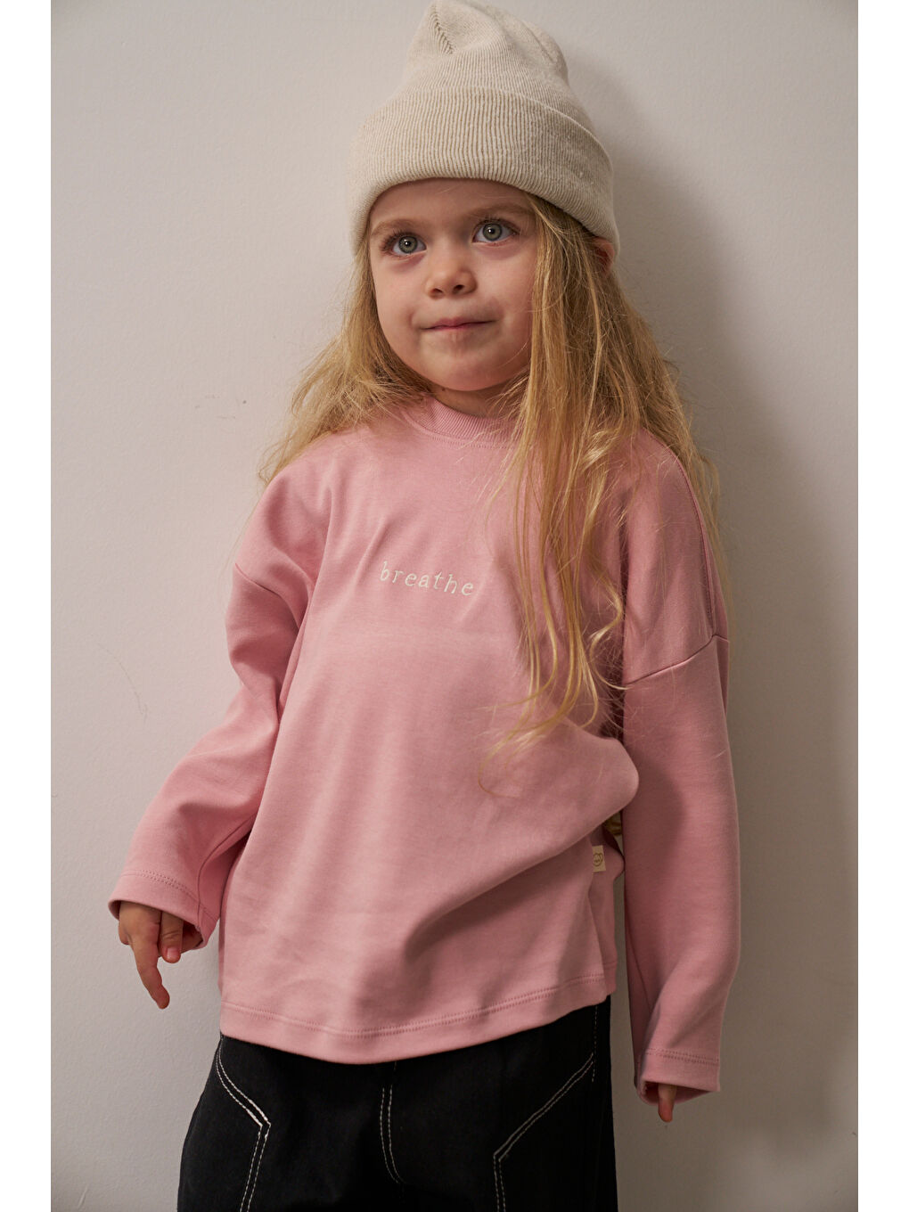 Pembe Nakışlı Oversize Uzun Kollu T-shirt