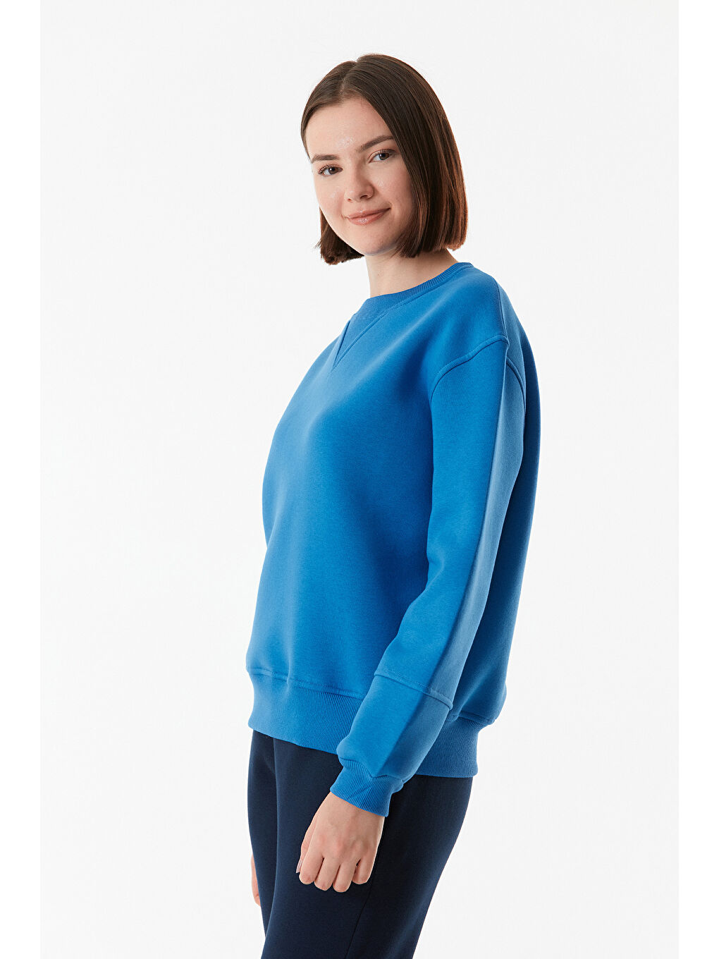 Fullamoda Mavi Basic Beli Lastikli Sweatshirt - 3