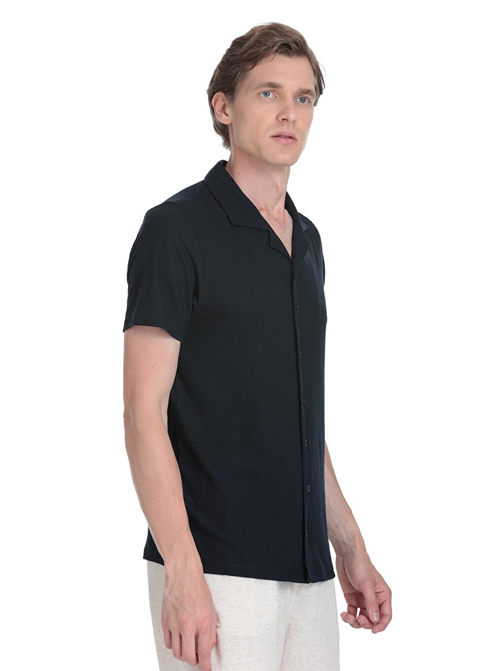 Lacivert Regular Fit Apaş Yaka Gömlek-2
