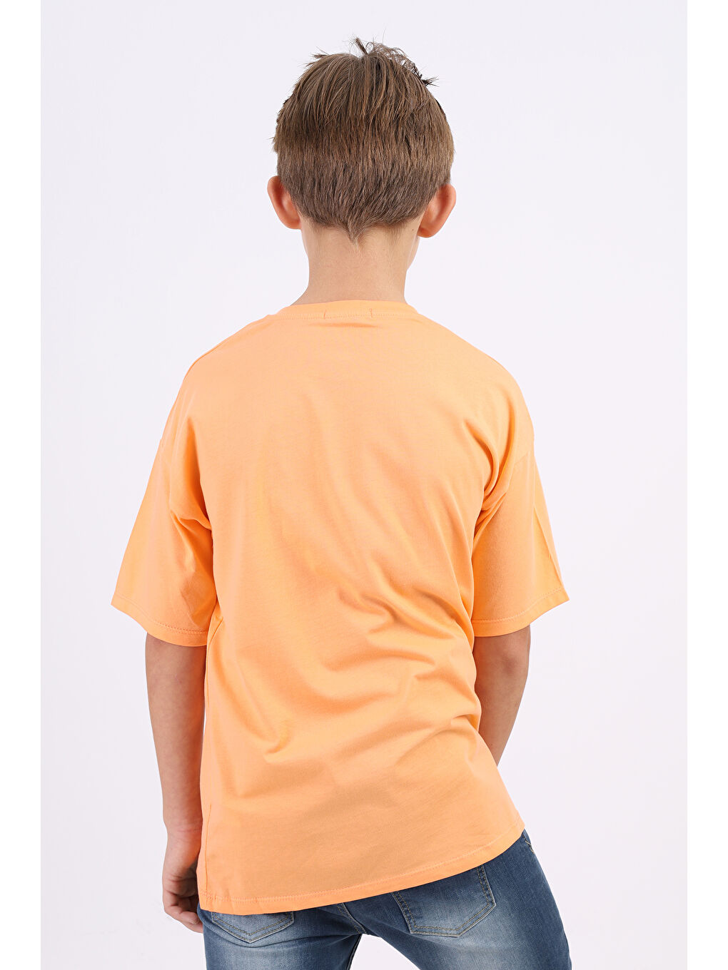 Turuncu Unisex Çocuk Reflektör Baskılı Tişört-1