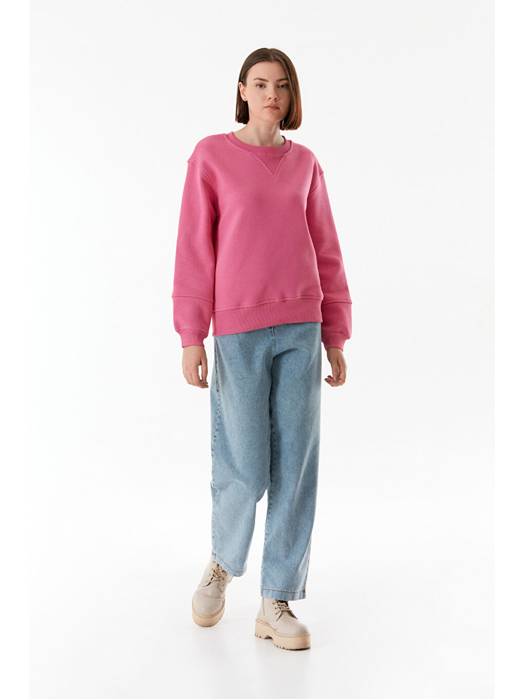 Fullamoda Pembe Basic Beli Lastikli Sweatshirt - 4