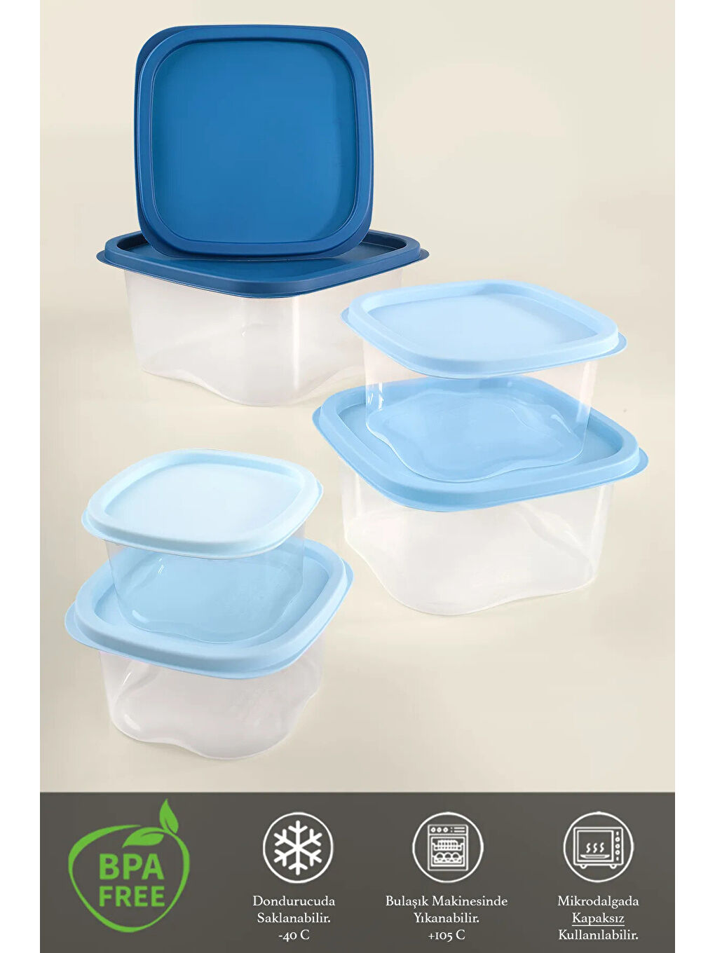 Mavi 12'li Kare Erzak Gıda Saklama Kabı Seti-2