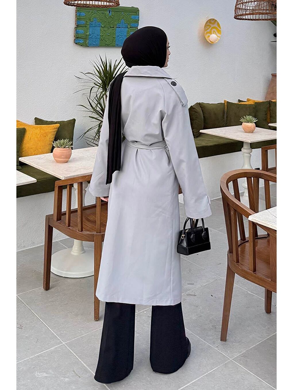 Reglan Kol Düğmeli Trenç Gri-3