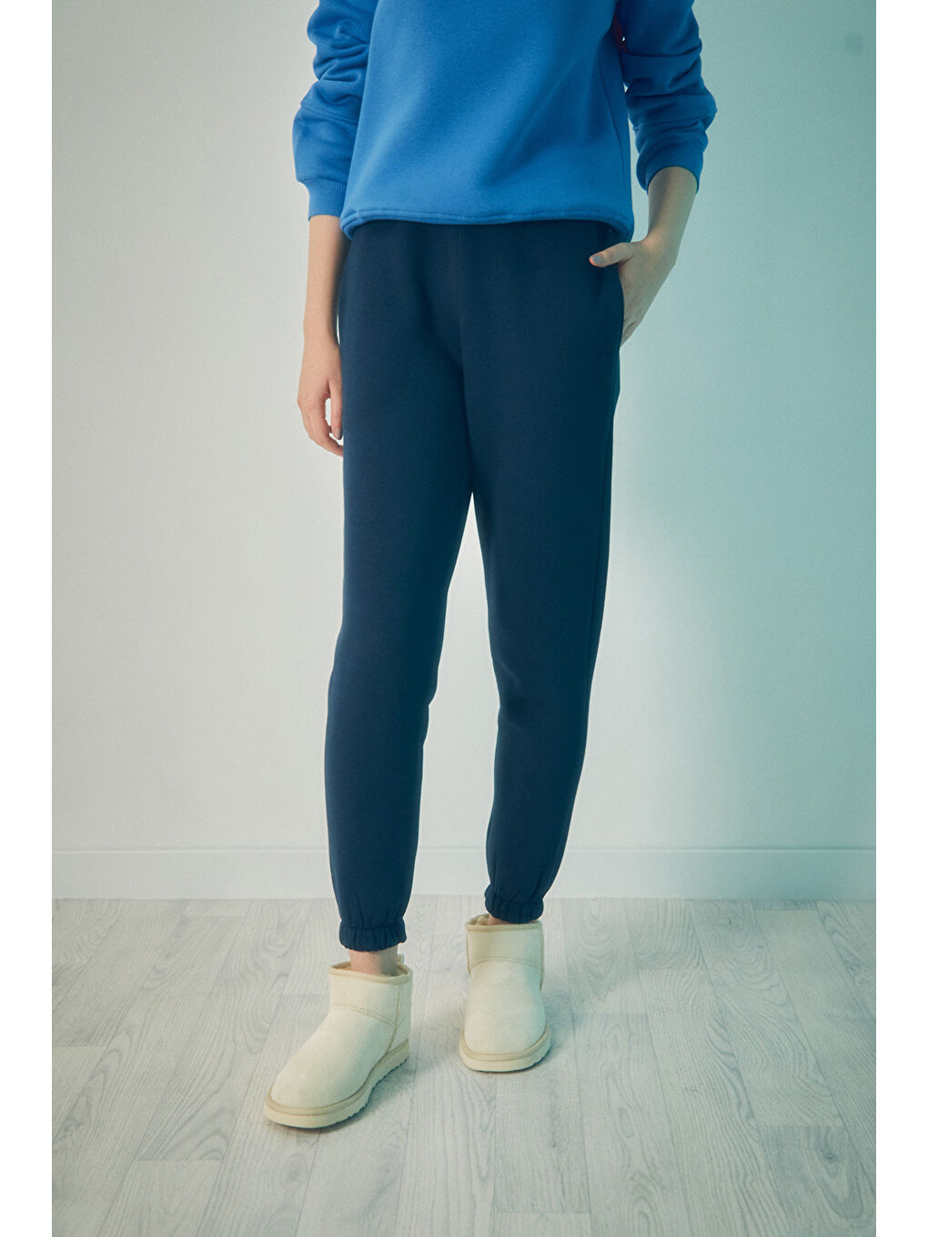 Lacivert Beli Lastikli Cepli Jogger Eşofman Altı-1