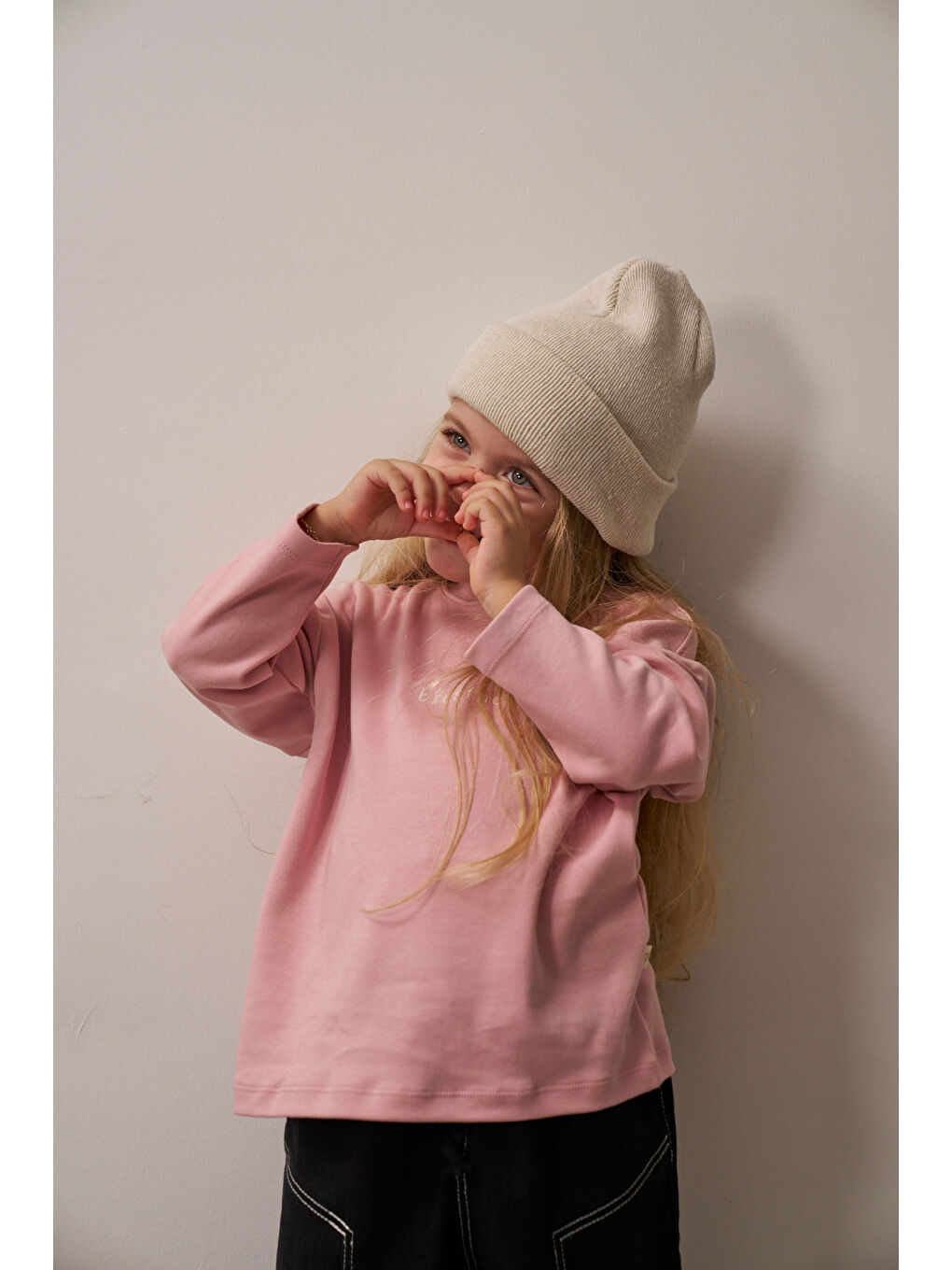 Pembe Nakışlı Oversize Uzun Kollu T-shirt-4