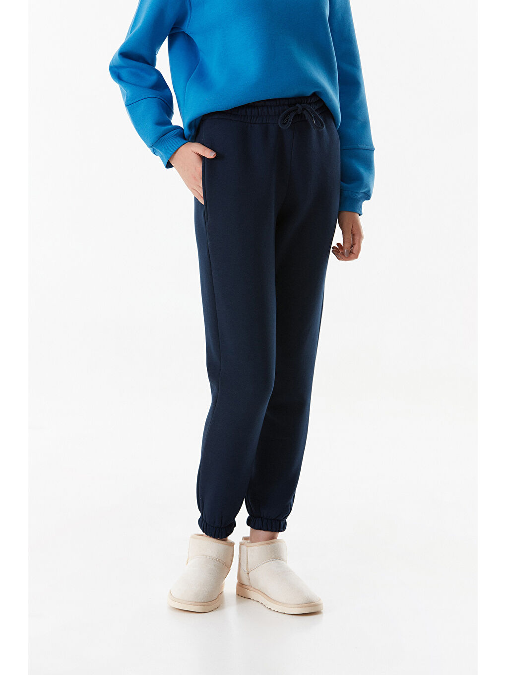 Lacivert Beli Lastikli Cepli Jogger Eşofman Altı-3