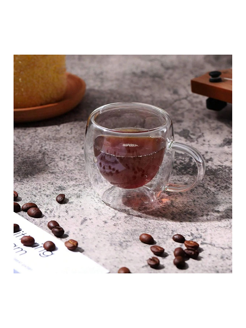 Renksiz Bambu Tabaklı Çift Cidarlı Türk Kahvesi Fincanı 3 Adet-5