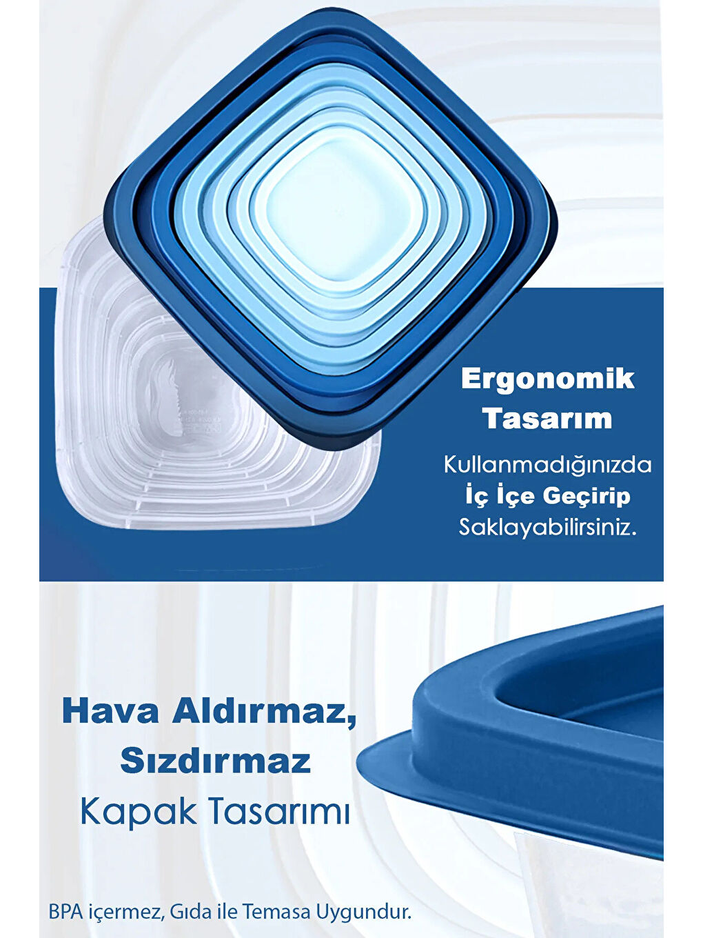 Mavi 12'li Kare Erzak Gıda Saklama Kabı Seti-4