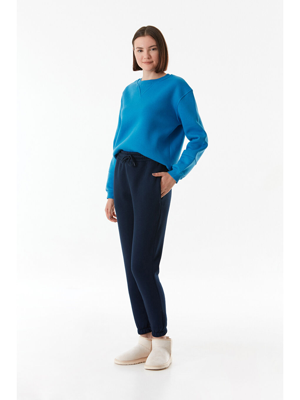 Lacivert Beli Lastikli Cepli Jogger Eşofman Altı-4