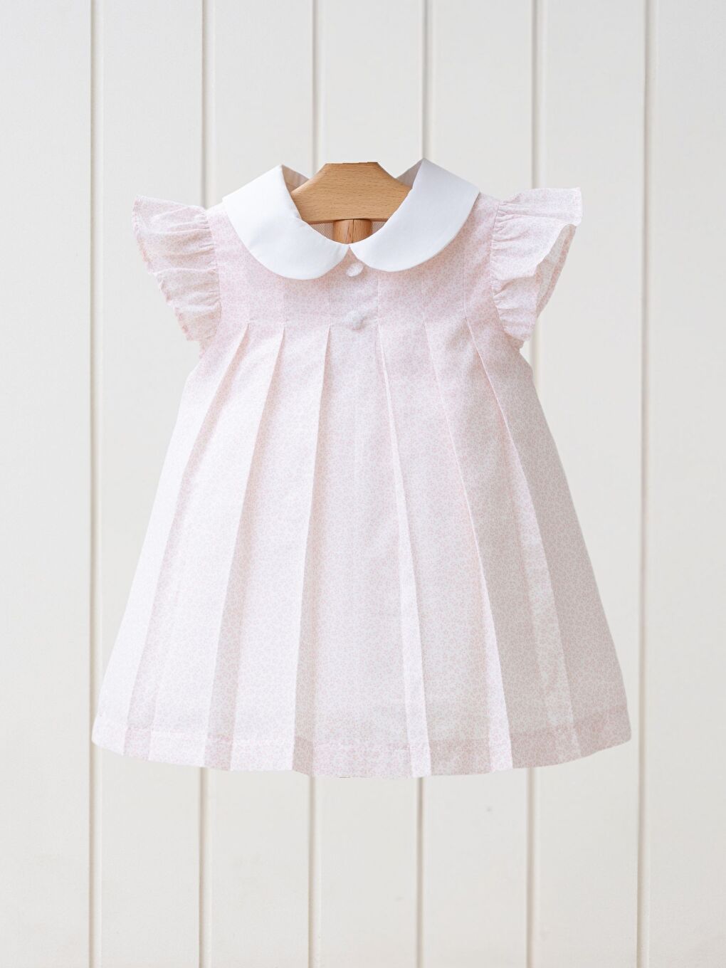 Pembe Bebe Yaka Kısa Kollu Çiçek Desenli Kız Bebek Elbise