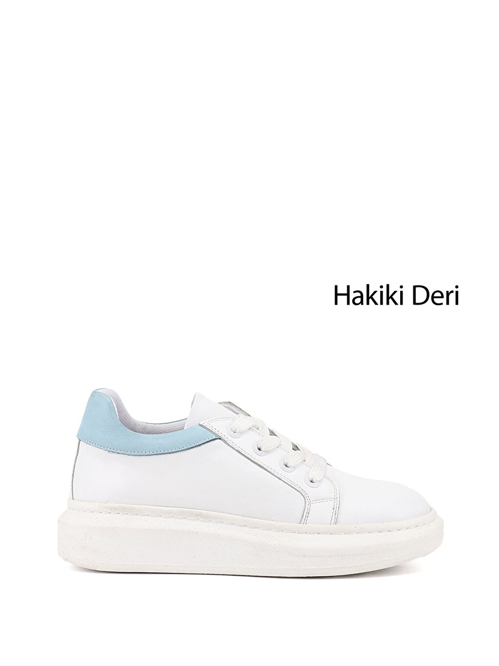 Beyaz Kadın BEYAZ Bağcıklı Dolgu Taban Hakiki Deri Sneaker