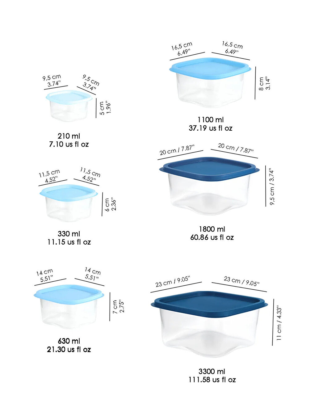 Mavi 12'li Kare Erzak Gıda Saklama Kabı Seti-6