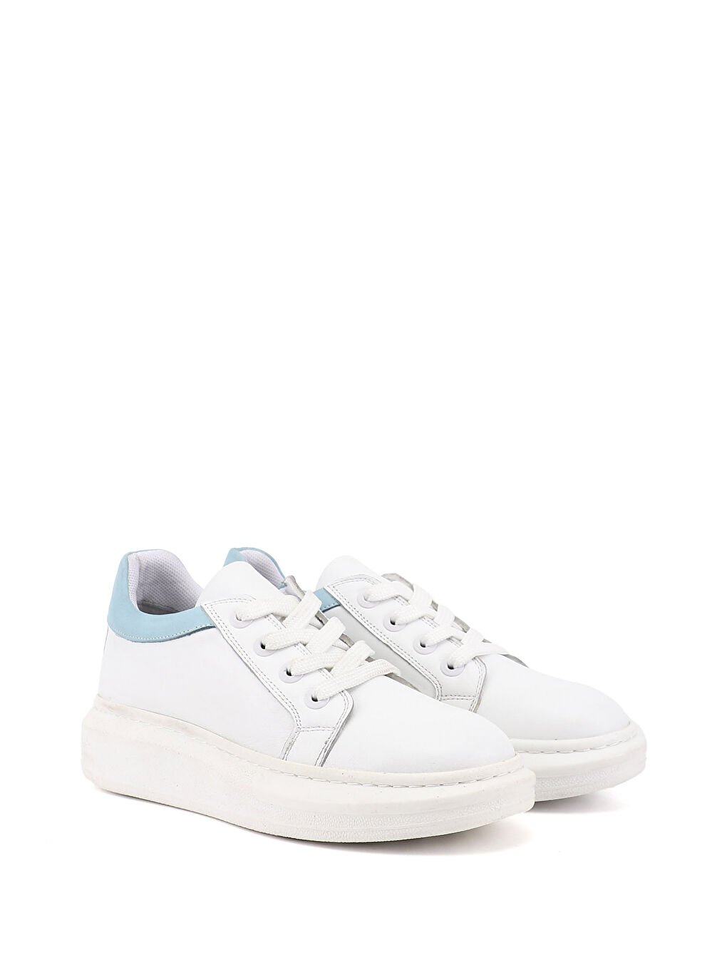 Beyaz Kadın BEYAZ Bağcıklı Dolgu Taban Hakiki Deri Sneaker-1