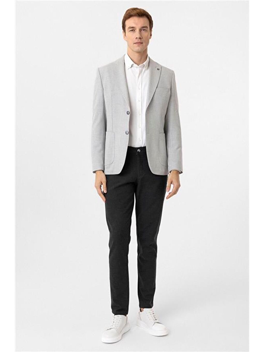 Bej Gri Slim Sivri Yaka 6 Drop Ceket-1