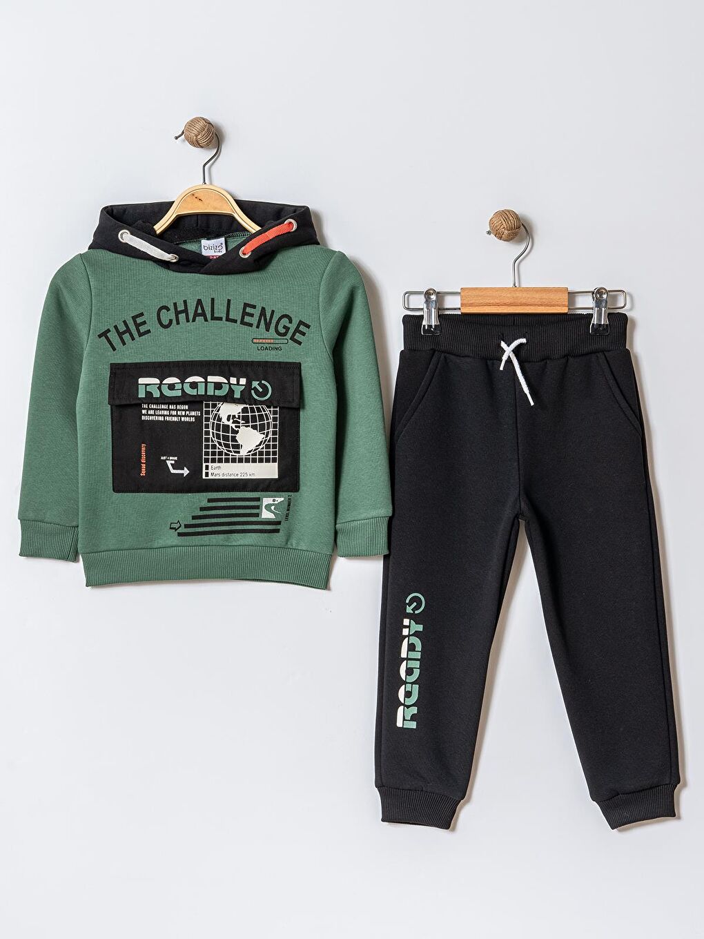 The Challenge Baskılı Kapüşonlu 2-5 Yaş Takım - Haki 5-6 Yaş