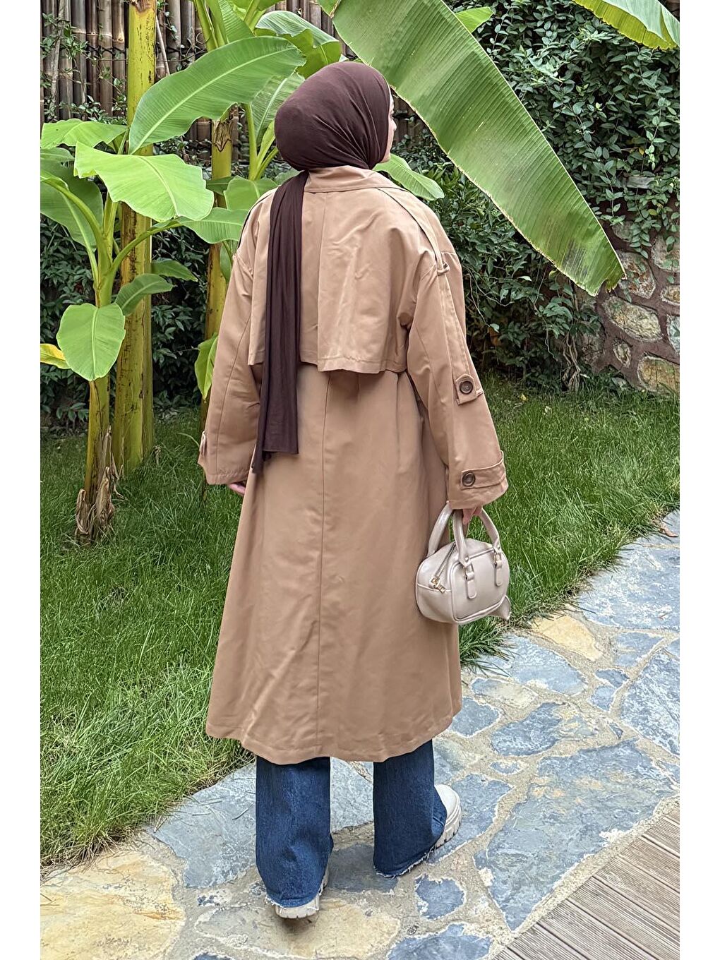Kahverengi Uzun Apoletli Oversize Trenç Camel-3
