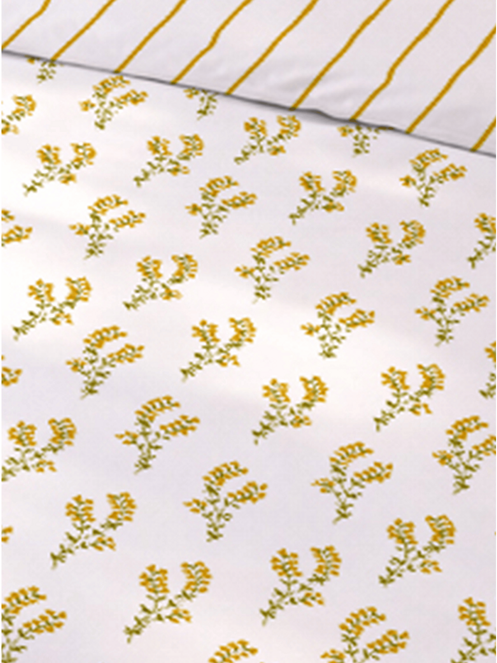 Sarı Çift Kişilik Mimoza Çiçekli ve Çizgili Pamuklu Nevresim Takımı - 2000x220 cm (Çarşafsız)-2