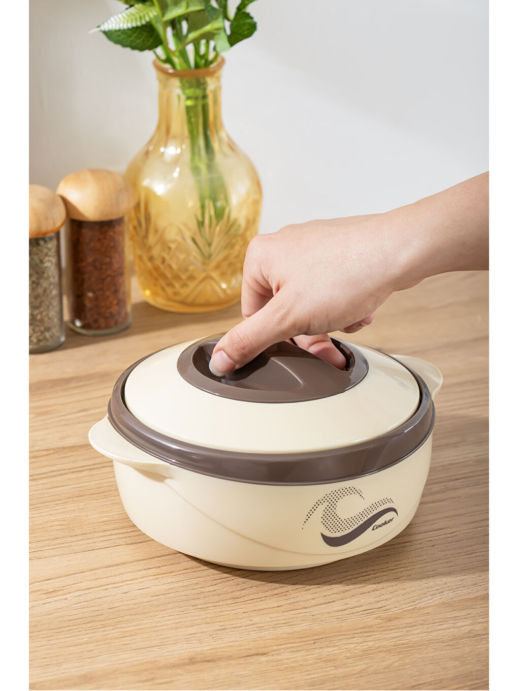 Bej 3149 1000 mL Yemek Termosu - Sızdırmaz Kilitlenebilir Kapak Paslanmaz Çelik Sefer Tası-BEJ-1