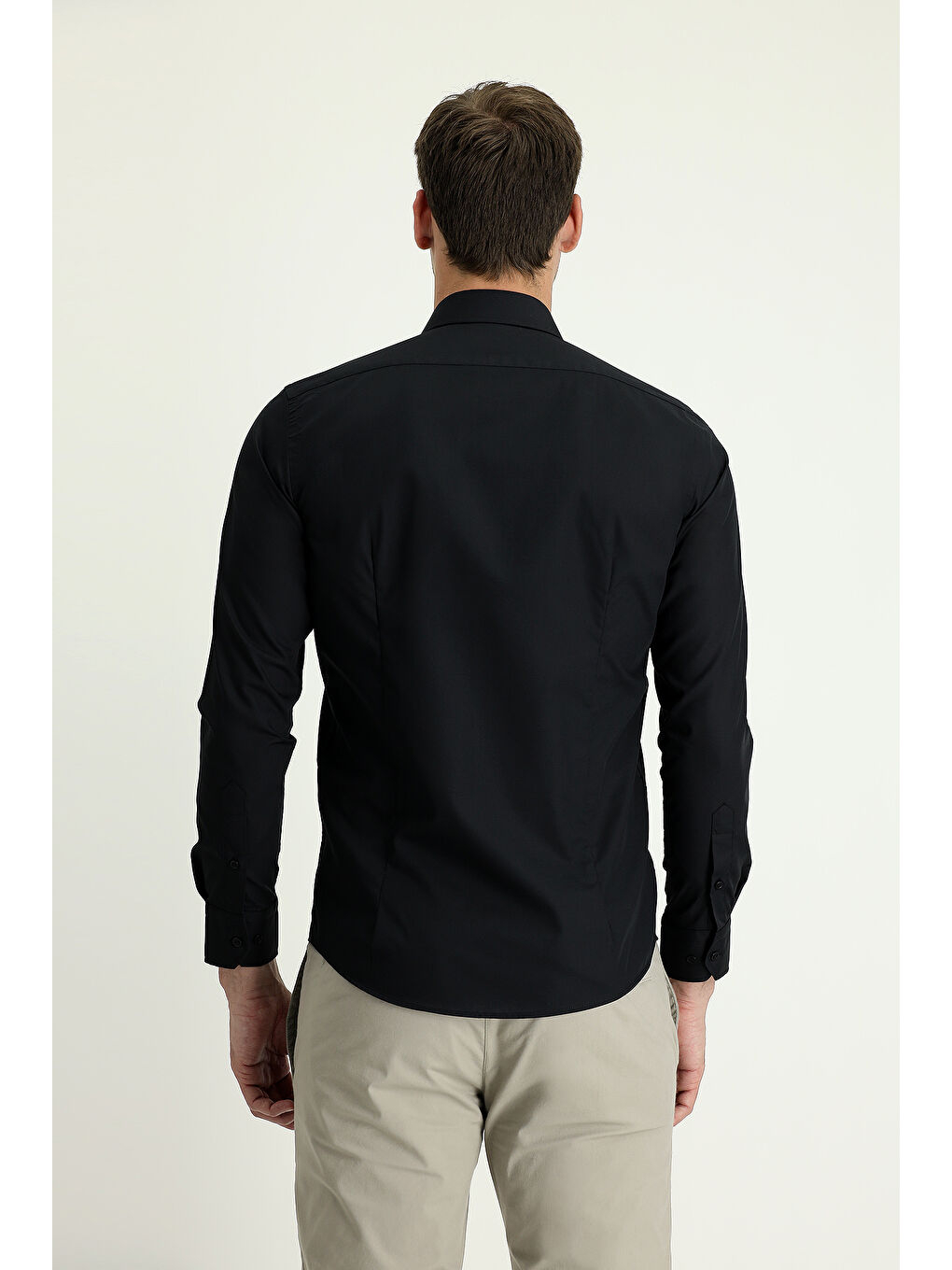 Siyah Uzun Kol Slim Fit Dar Kesim Non Iron Klasik Pamuklu Gömlek-2