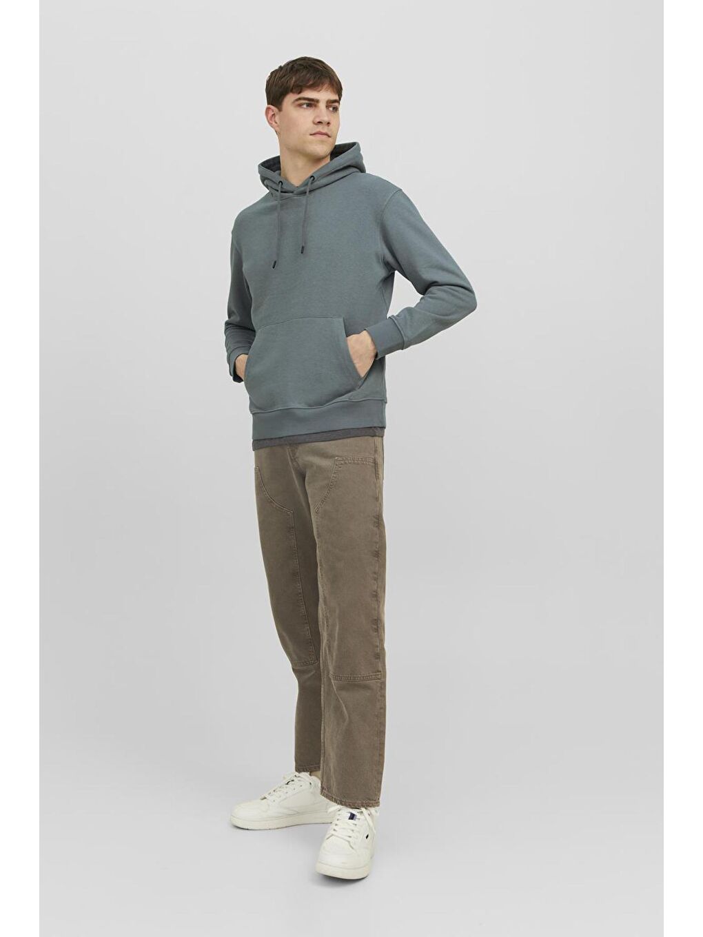 Jack & Jones Haki Essentials Jjestar Pamuklu Kapüşonlu Erkek Sweat 12208157 - 2