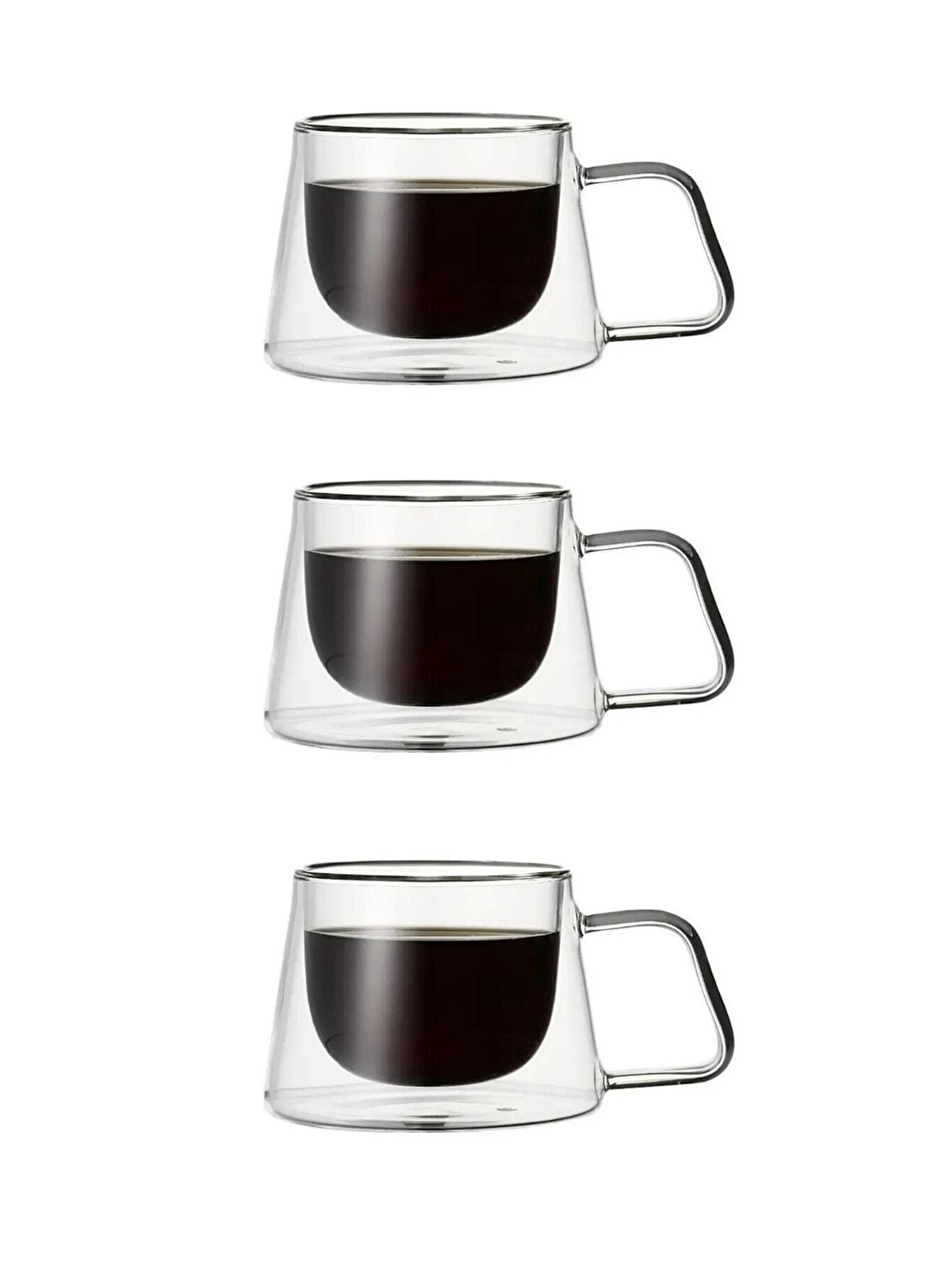Renksiz Neskafe Ekspresso Fincanı Çift Cidarlı Kulplu Cam Fincan 3 Adet 1836
