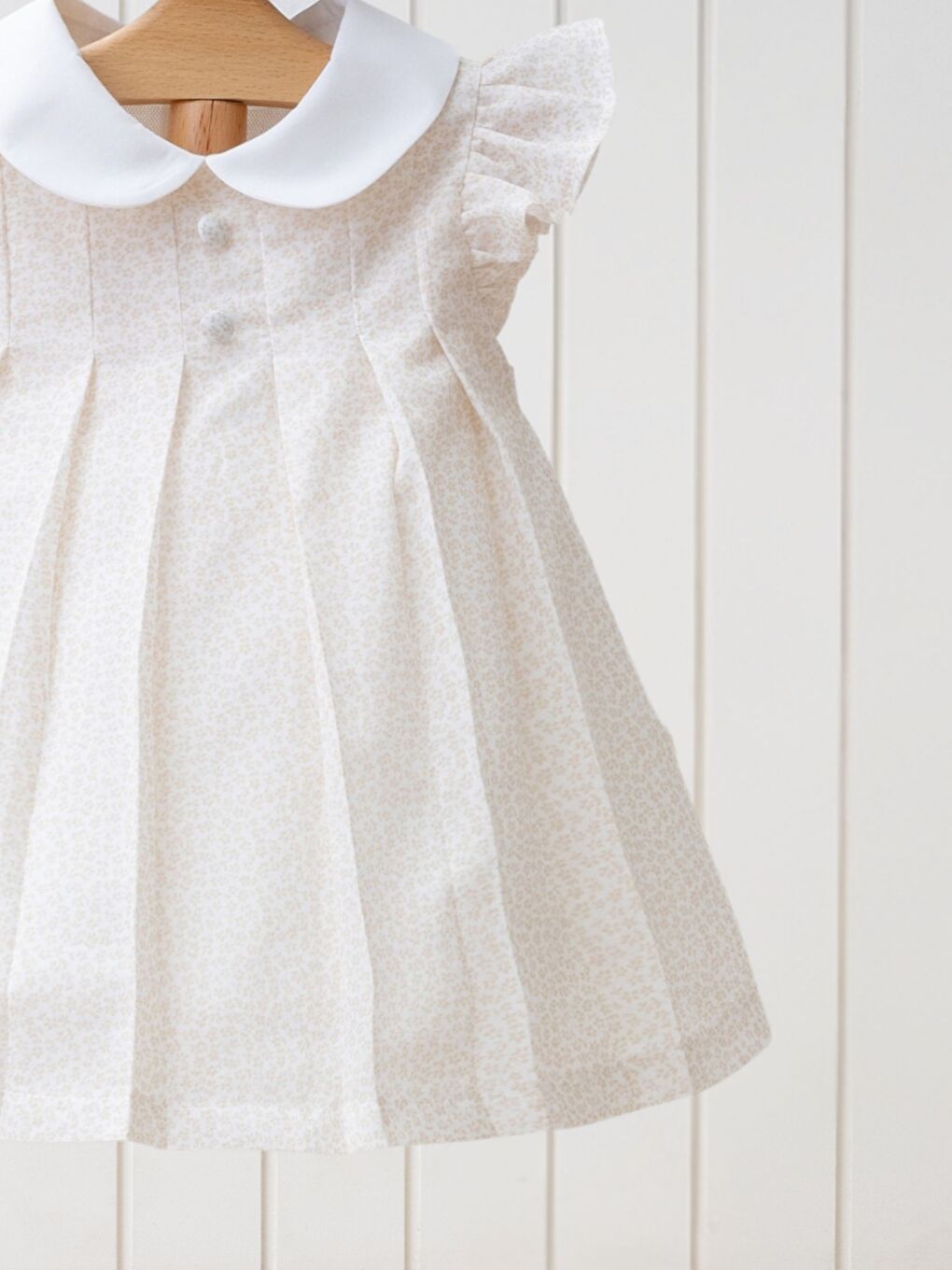 Kahverengi Bebe Yaka Kısa Kollu Çiçek Desenli Kız Bebek Elbise-2