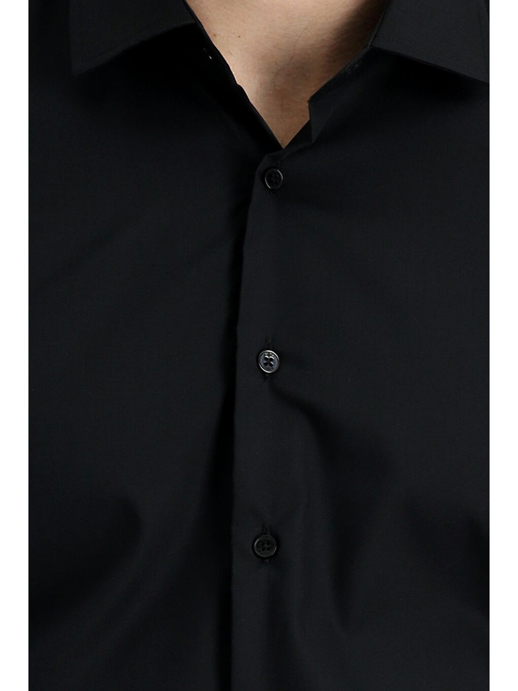 Siyah Uzun Kol Slim Fit Dar Kesim Non Iron Klasik Pamuklu Gömlek-3