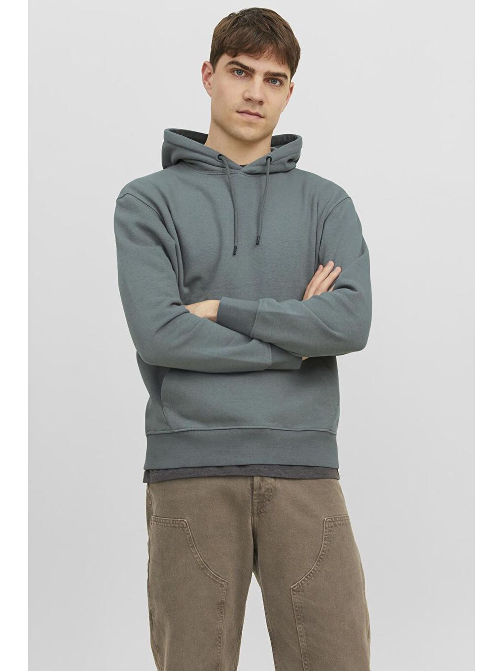 Jack & Jones Haki Essentials Jjestar Pamuklu Kapüşonlu Erkek Sweat 12208157 - 3