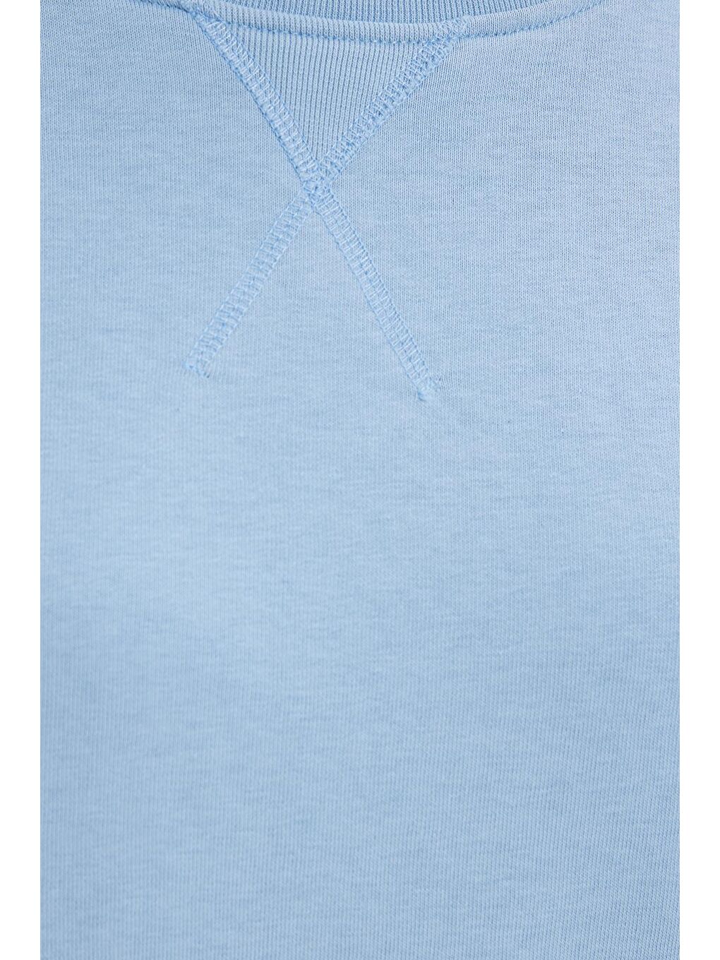 Kadın Oversize Geniş Kesim %100 Pamuk 3 İplik Basic Bisiklet Yaka Mavi Sweatshirt-5