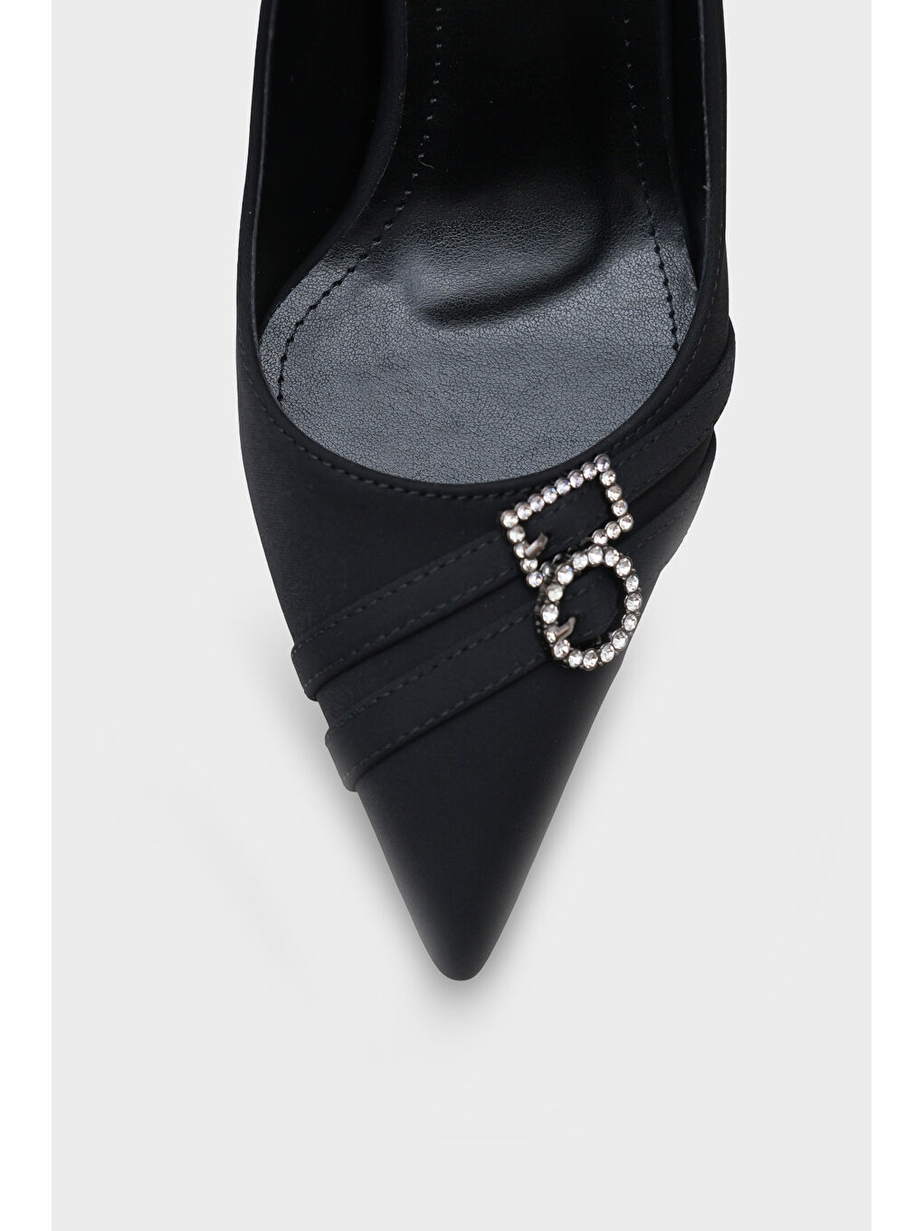 Siyah Karyl Yüksek Topuklu Taşlı Tokalı Saten Stiletto-2