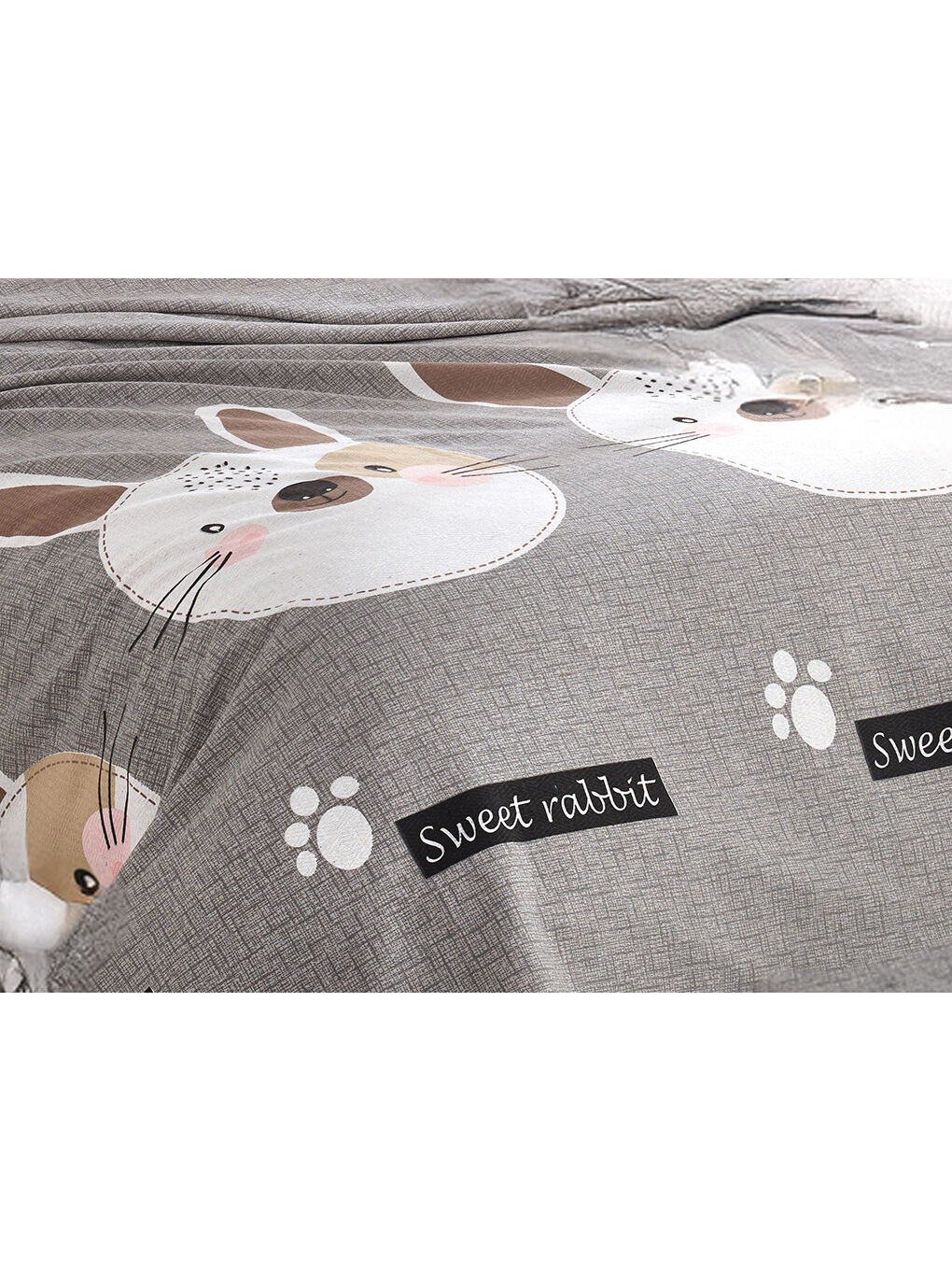 Kahverengi Pike Seti Baskılı Tek Kişilik Tavşancık A.Kahve-Gri-Pembe-1