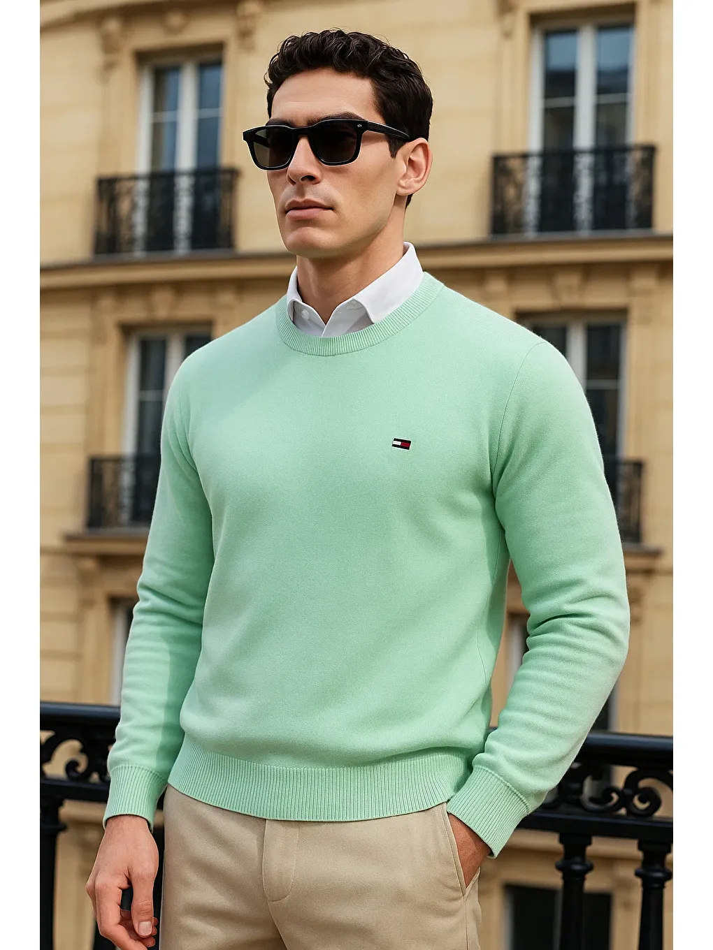 Yeşil Erkek Kışlık Günlük Bisiklet Yaka Mint Kazak