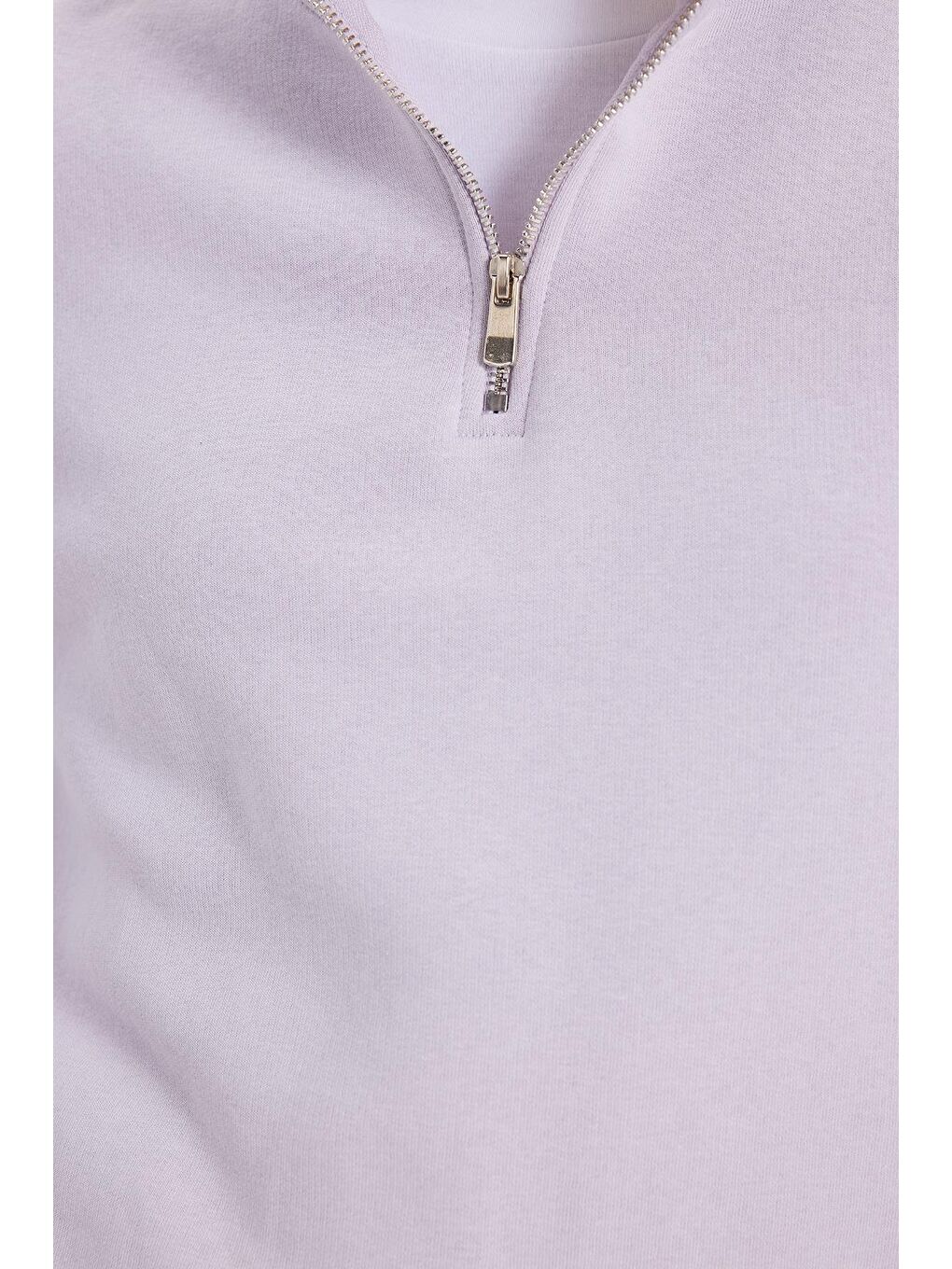 Kadın Relax Fit Rahat Kesim Pamuklu İçi Polarlı Yarım Fermuarlı Lila Dik Yaka Sweatshirt-2