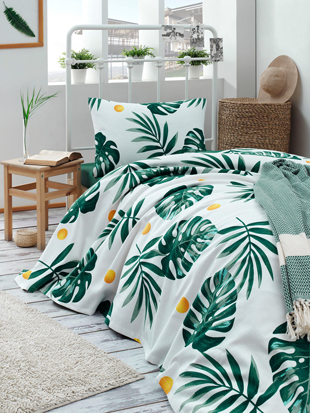 UPSTYLE Pike Seti Baskılı Tek Kişilik Monstera Yeşil