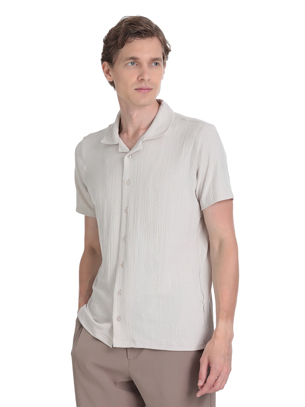 Ekru Regular Fit Apaş Yaka Gömlek-2