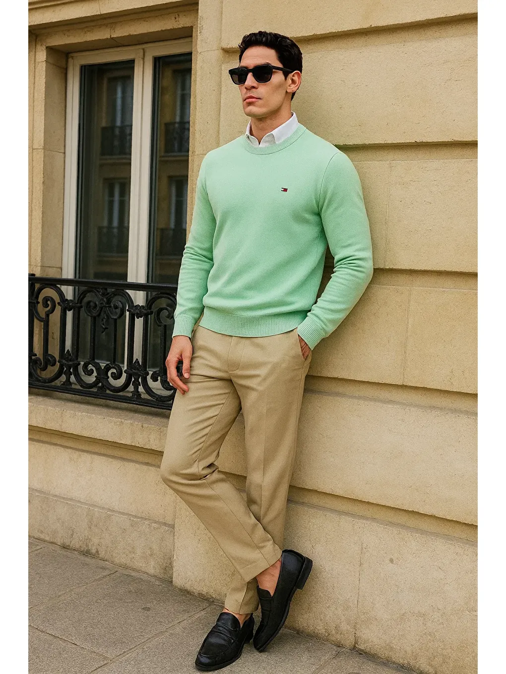 Yeşil Erkek Kışlık Günlük Bisiklet Yaka Mint Kazak-2