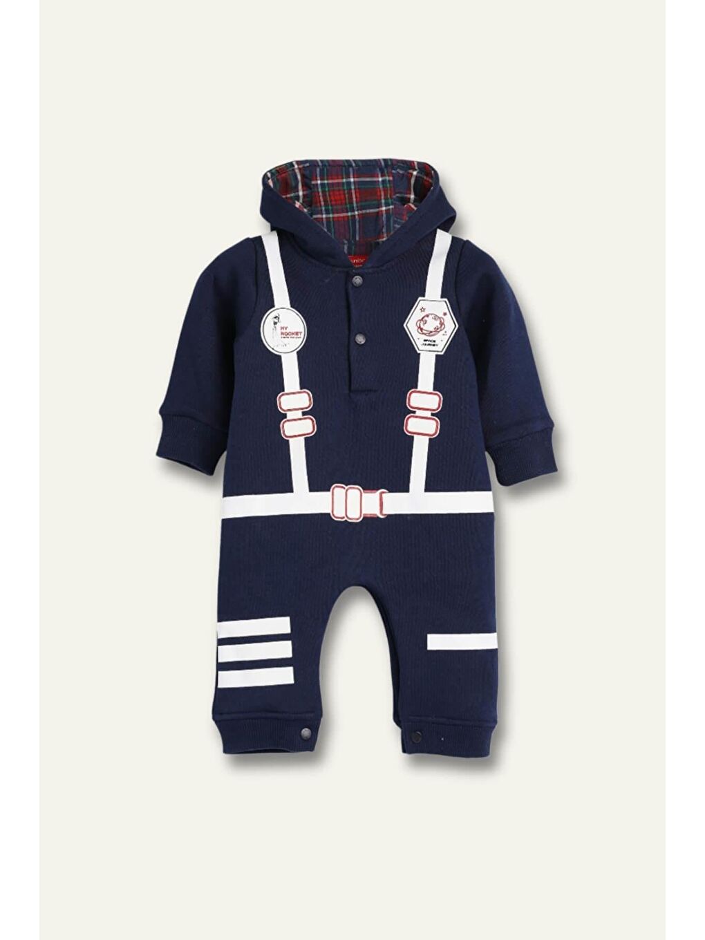 Erkek Bebek Desenli Kapüşonlu Tulum - Lacivert