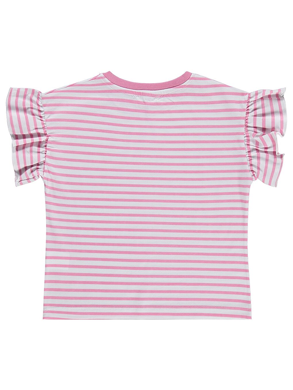 Girls Çizgili Volan Kol 6-9 Yaş Tişört - Pembe-1