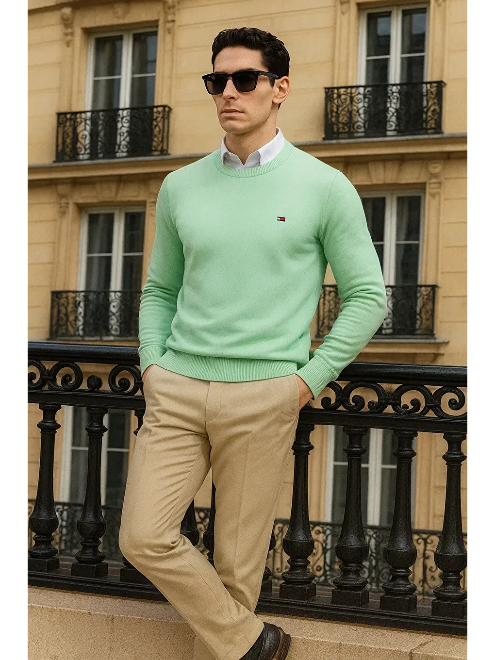 Yeşil Erkek Kışlık Günlük Bisiklet Yaka Mint Kazak-3