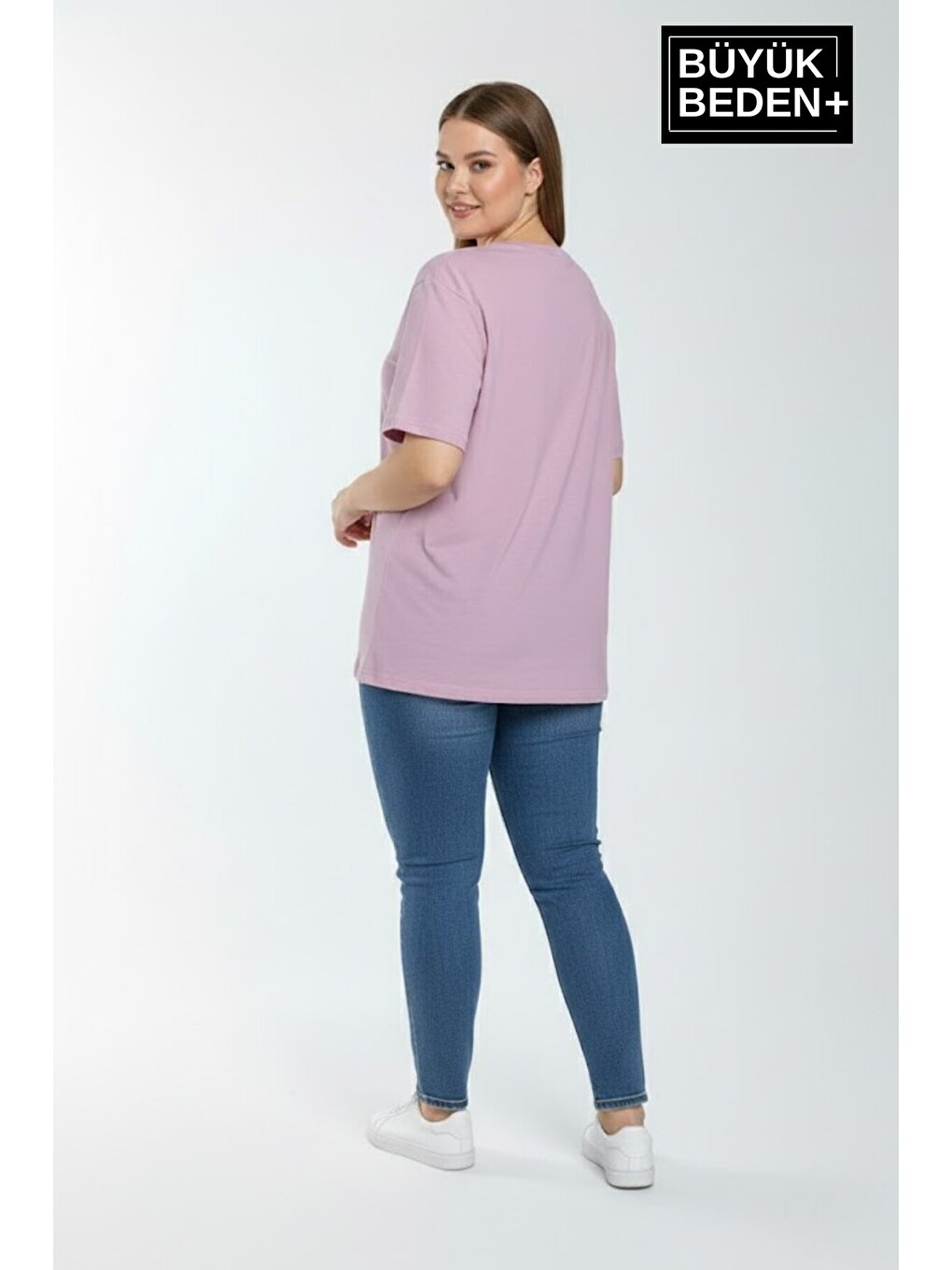 Lila Kadın Büyük Beden New York Baskılı 3xl-6xl Bisiklet Yaka Tshırt SPR25BTSK510-05-1