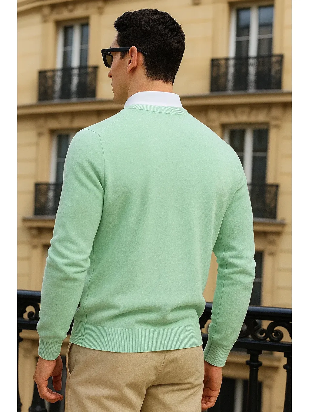 Yeşil Erkek Kışlık Günlük Bisiklet Yaka Mint Kazak-4