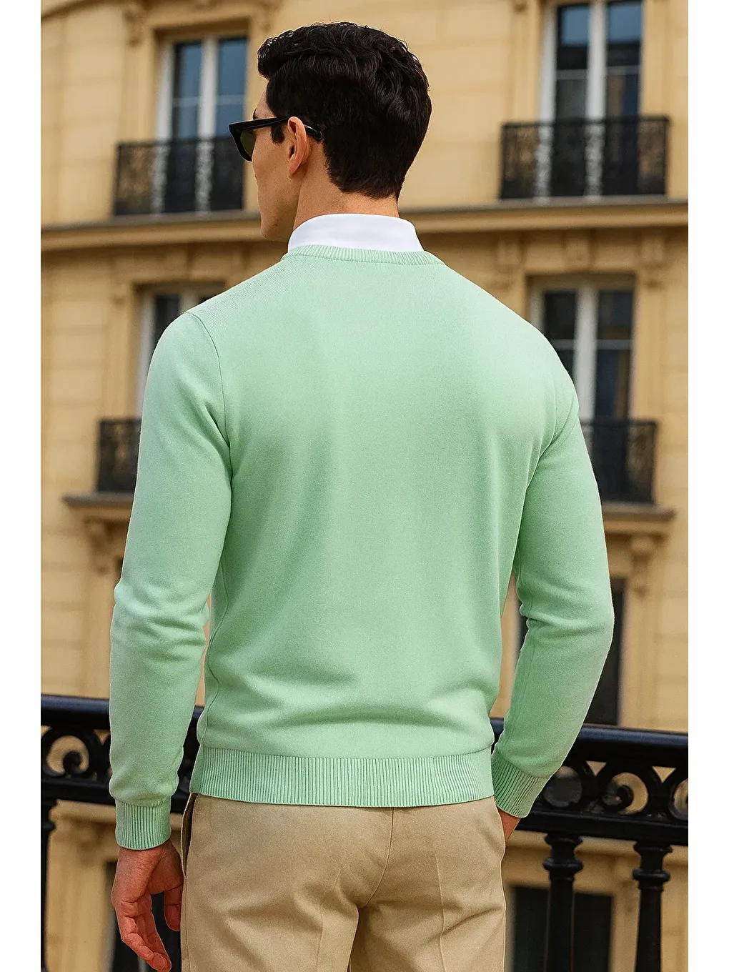 Yeşil Erkek Kışlık Günlük Bisiklet Yaka Mint Kazak-5