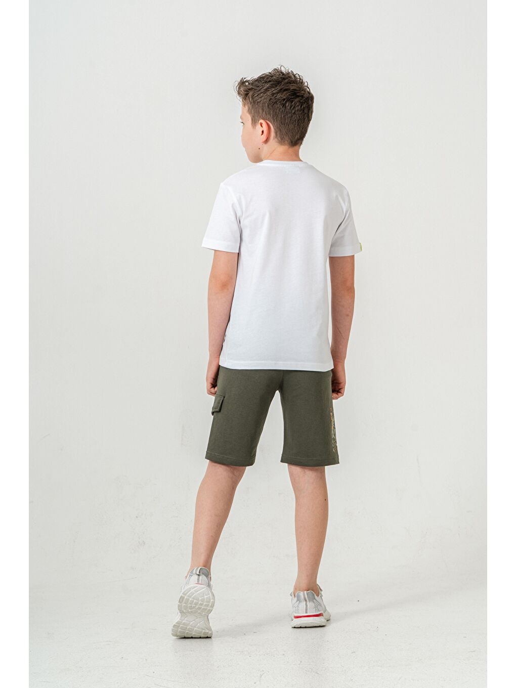 Haki Ust On Baskılı Kol Ucu Balıksırtlı Erkek Çocuk Şort - Tişört Takımı-5
