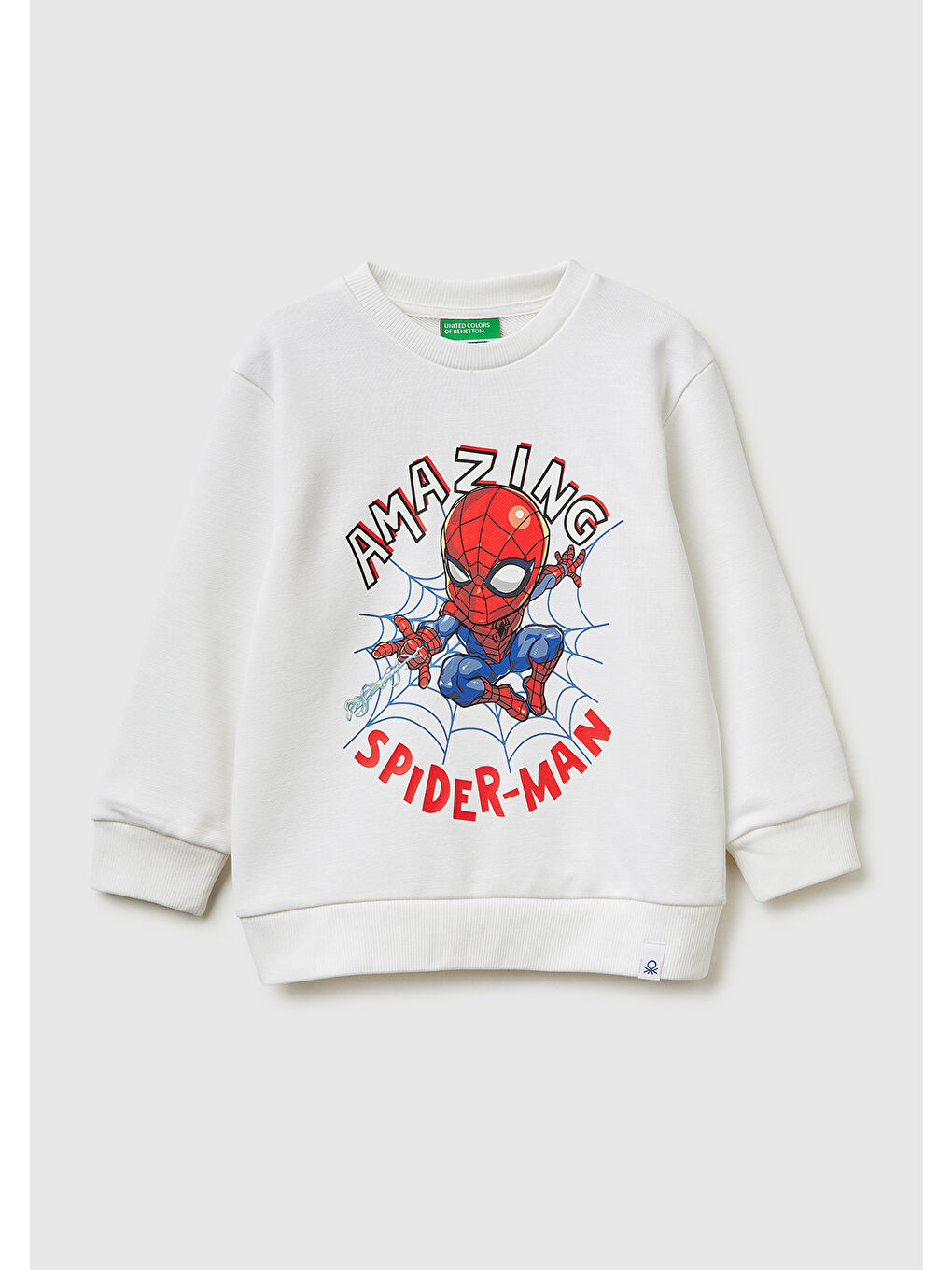 Erkek Çocuk Beyaz Spiderman Baskılı Bisiklet Yaka Sweatshirt