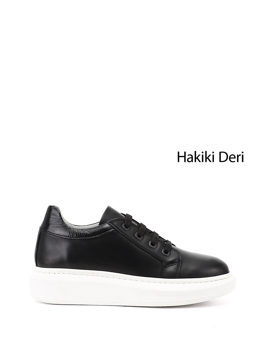 Siyah Kadın SİYAH Bağcıklı Dolgu Taban Hakiki Deri Sneaker