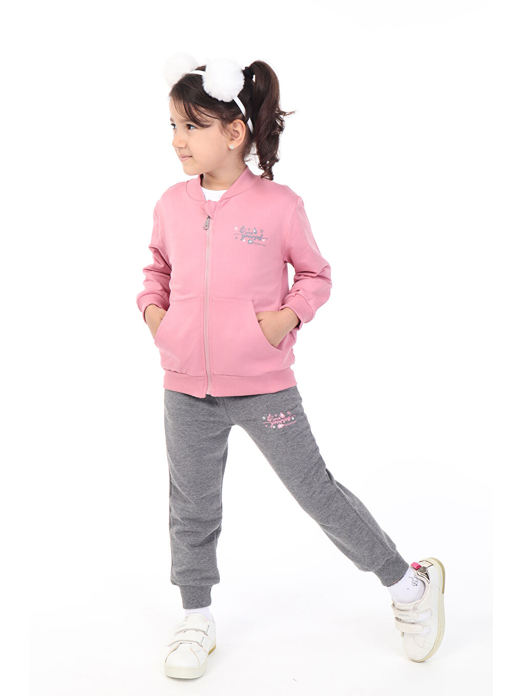 Pembe Kız Çocuk 3lü Baskılı Eşofman Takım