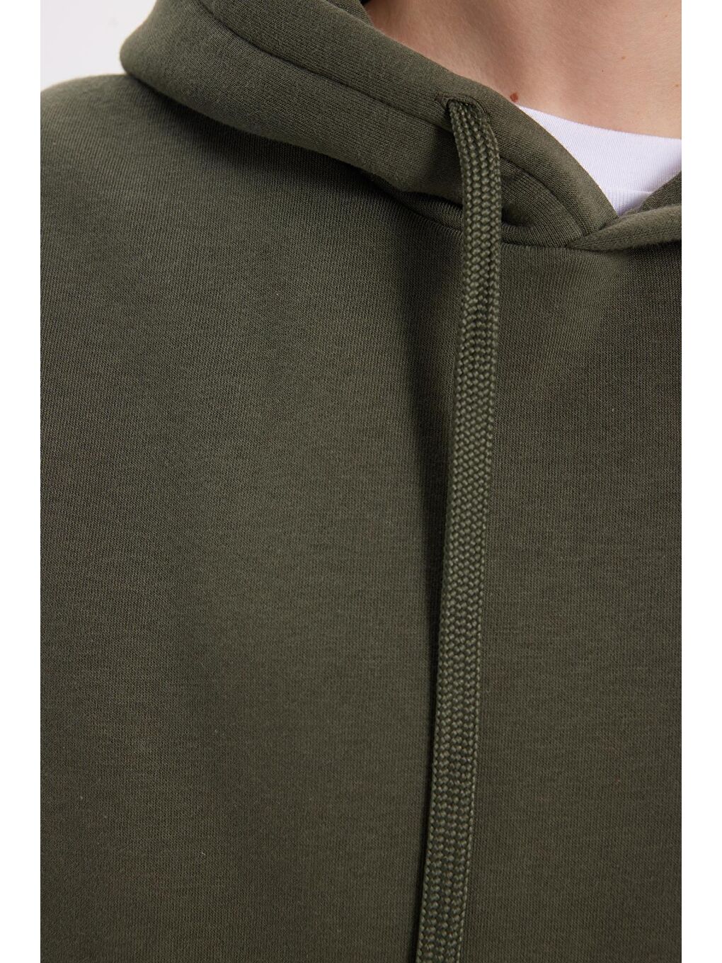 Kadın Oversize Geniş Kesim Pamuklu Yumuşak Dokulu İçi Polarlı Basic Yeşil Kapüşonlu Sweatshirt-5